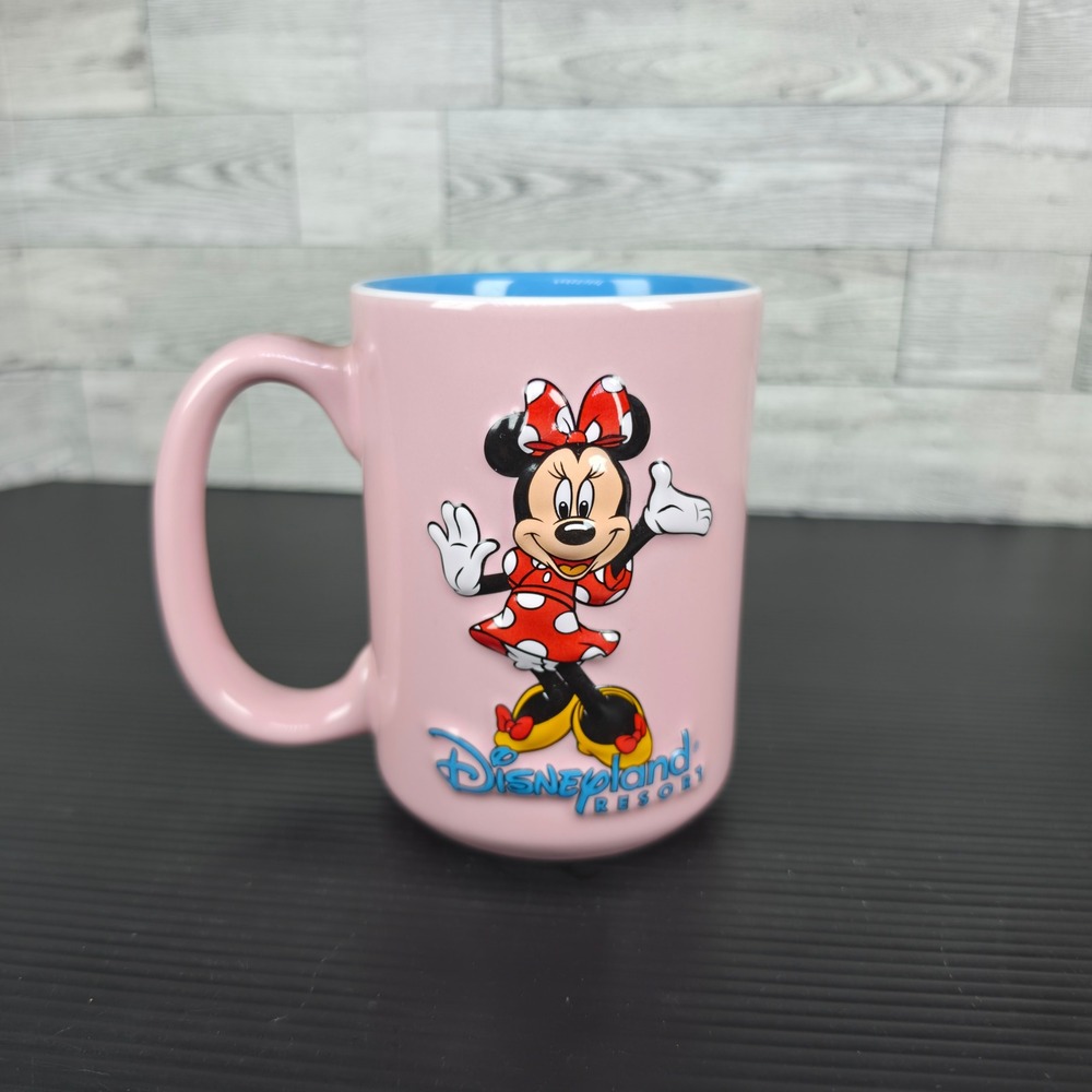 Disney Parks Disneyland Resort Minnie Mouse 3D Relief Pink Blue Coffee Mug